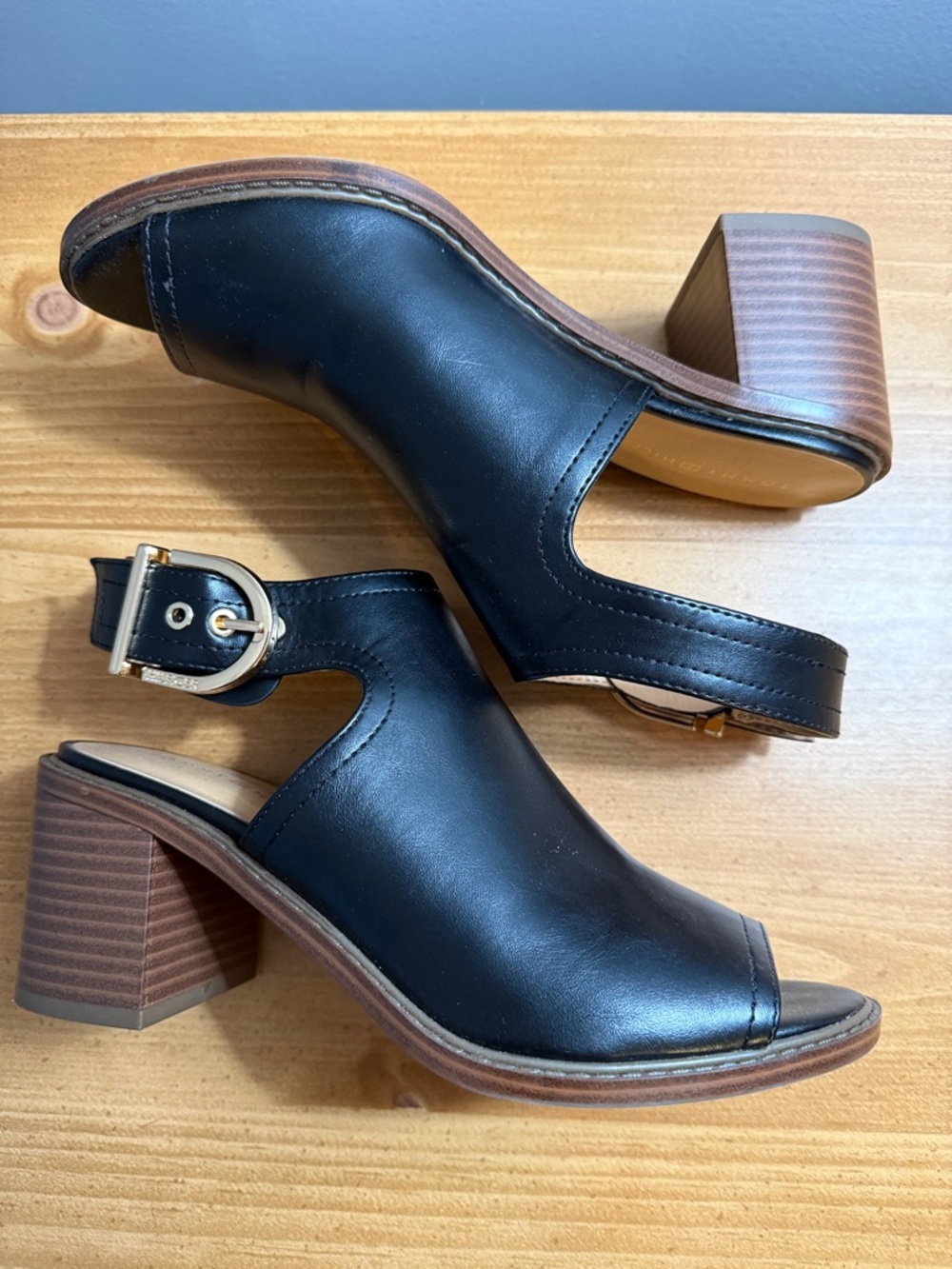 Tommy Hilfiger Black Open-Toe Block Heel Sandals